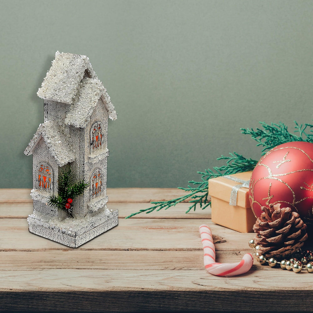 Christmas Led Snow Covered Tall House 12.6" White Wood - Diamond Home USA