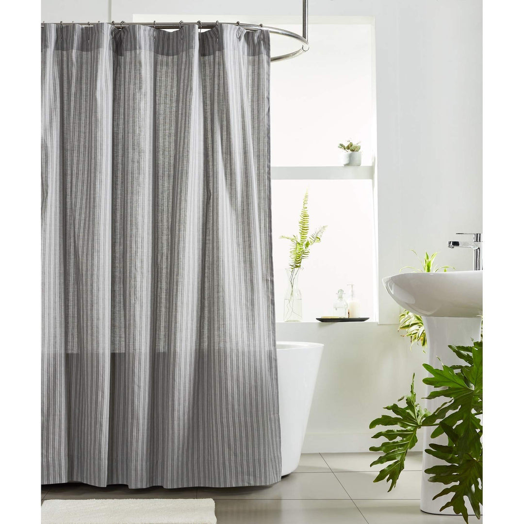Shower Curtain Grey Striped Modern Contemporary Cotton Blend