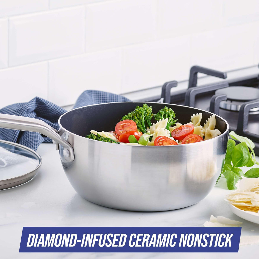 Blue Diamond Tri-ply Stainless Steel Healthy Ceramic Nonstick 2.5qt Sauce Pan - Diamond Home USA