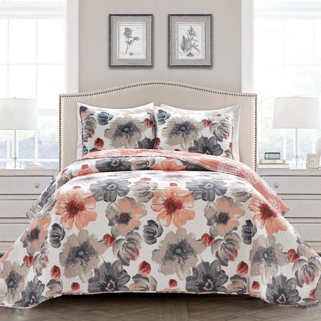Maison Rouge Levine Reversible Floral/Damask 3-piece Quilt Set Yellow & Gray - Diamond Home USA