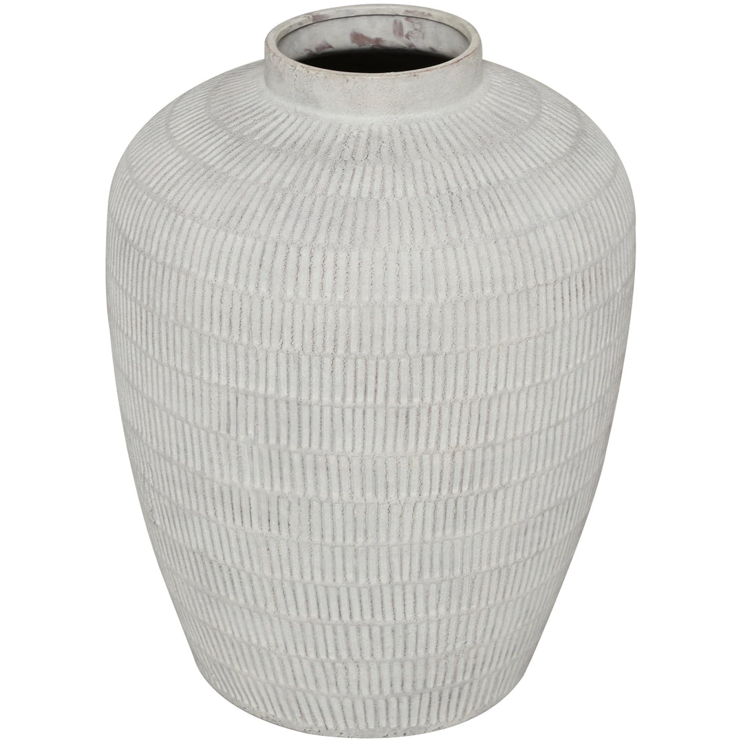 Cream Ceramic Textured Vase with Linear Pattern Off/White - Diamond Home USA
