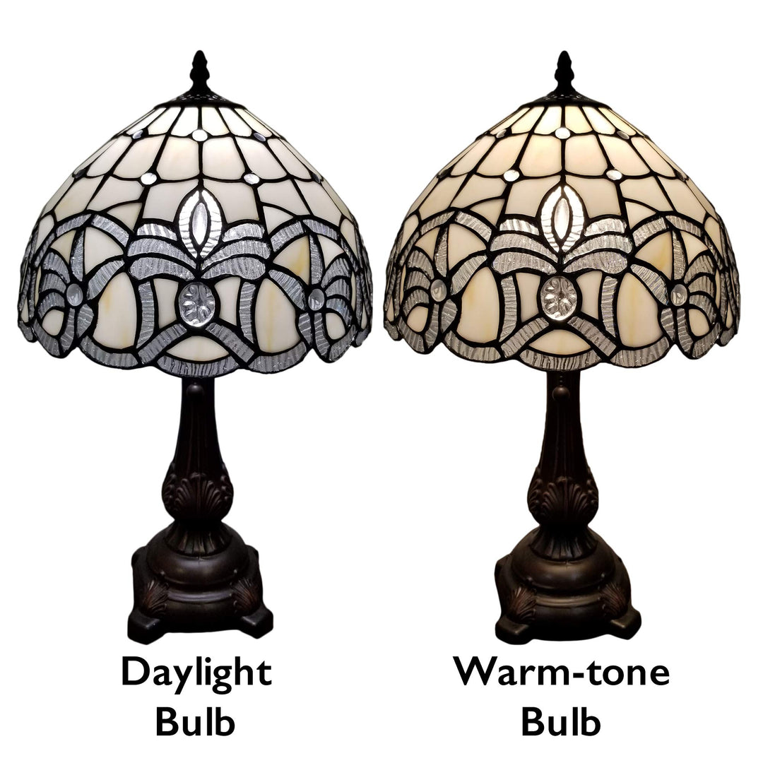 Tiffany Style Table Lamp Banker 19" Tall Stained Glass White Mahogany Elegant