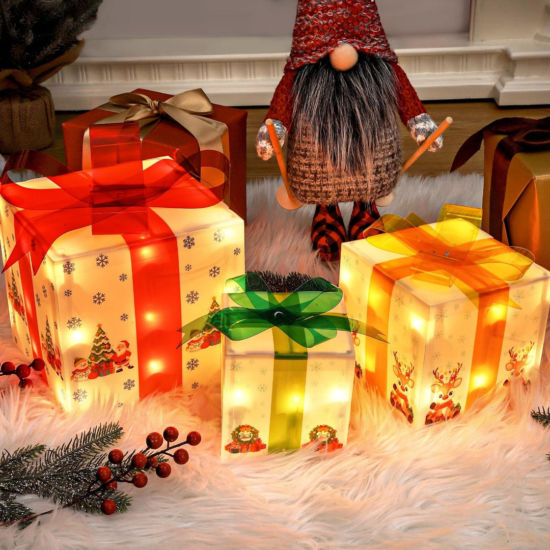 Christmas Decorations Lighted Gift Boxes Set of 3 (Large edium Small) with 50 - Diamond Home USA