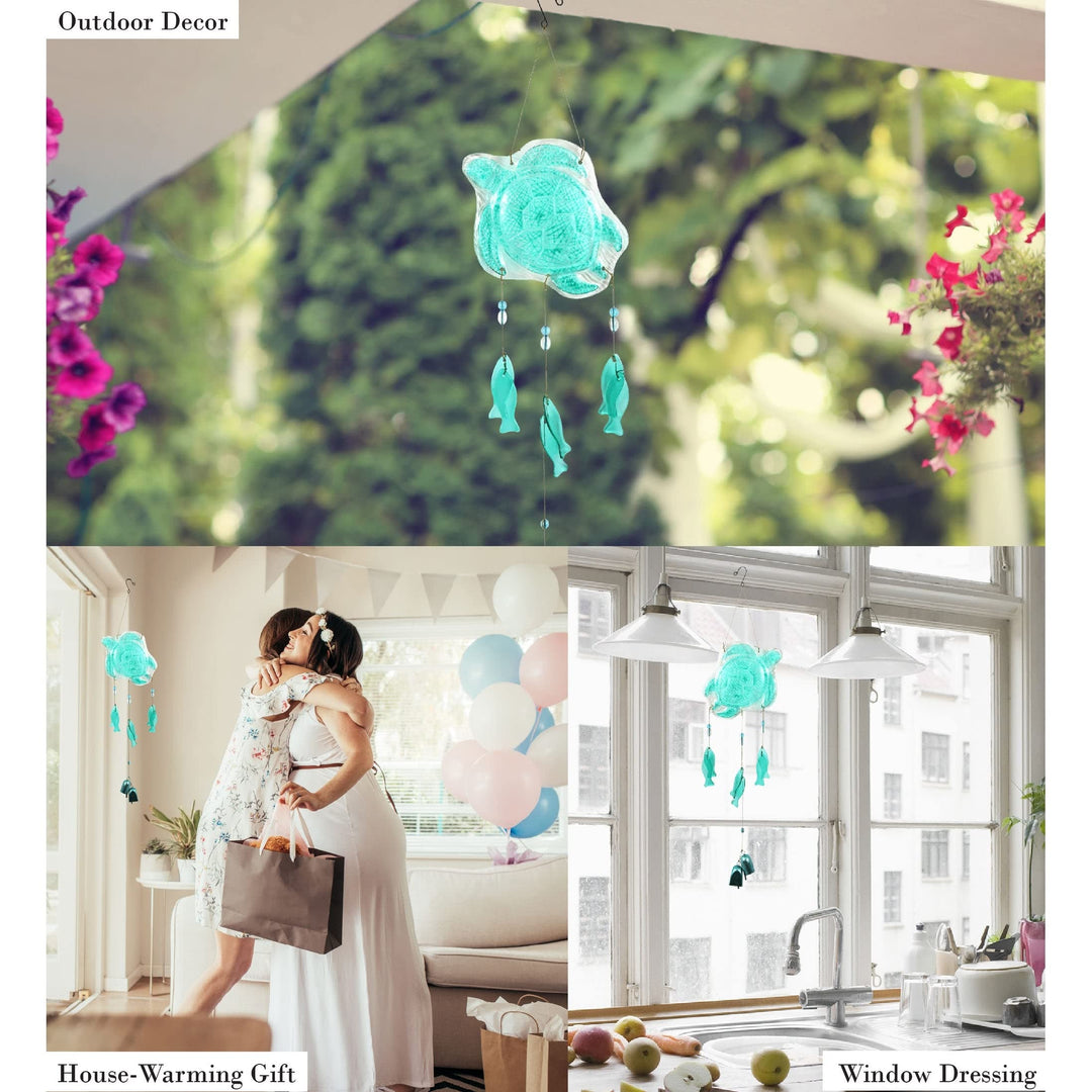 Aqua Sea Turtle Hanging Glass Wind Chime 32.68 Inch Blue - Diamond Home USA