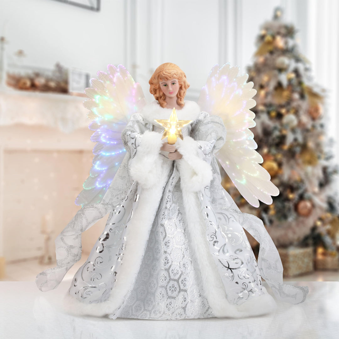 12" Fiber Optic Animated Tree Topper White Angel Red Plastic