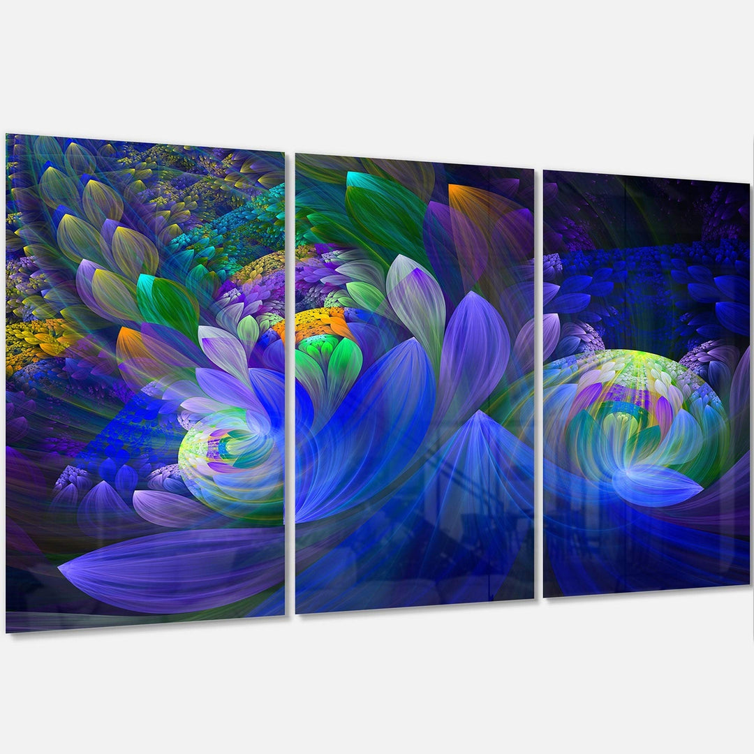 Blue Fractal Flower Bouquet - Abstract Glossy Metal Wall Art 36wx28h Green - Diamond Home USA