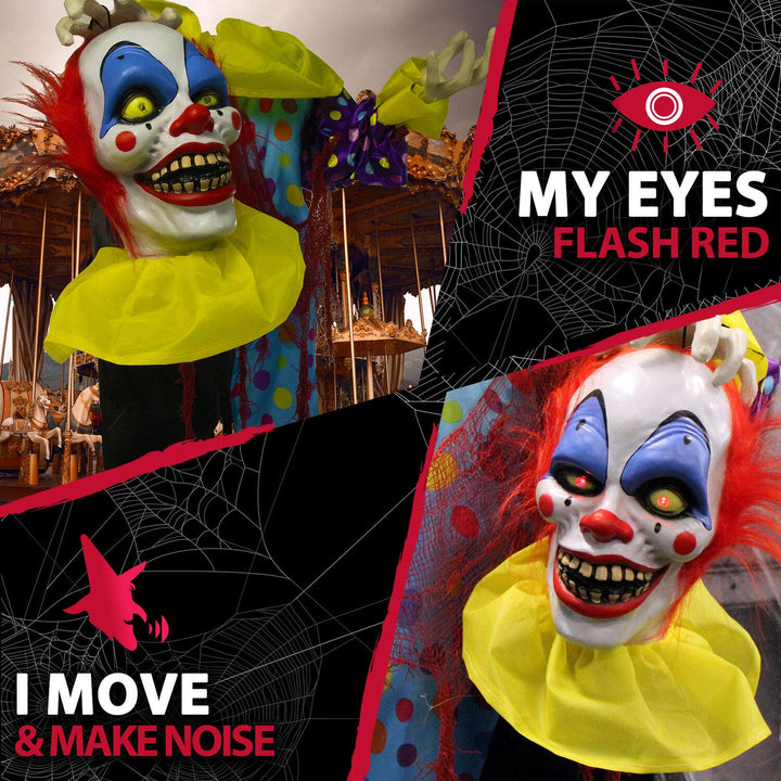 Haunted Hill Farm Life-Size Scary Talking Clown Halloween Animatronic with Touch - Diamond Home USA