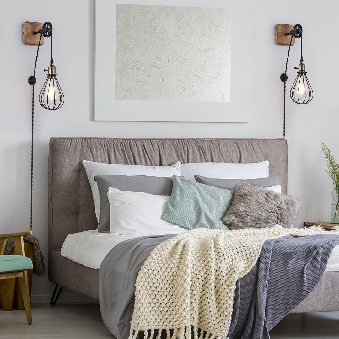 Industrial Farmhouse Plug in Wall Sconce with Wire Shade Metal Lamp Cage - Diamond Home USA