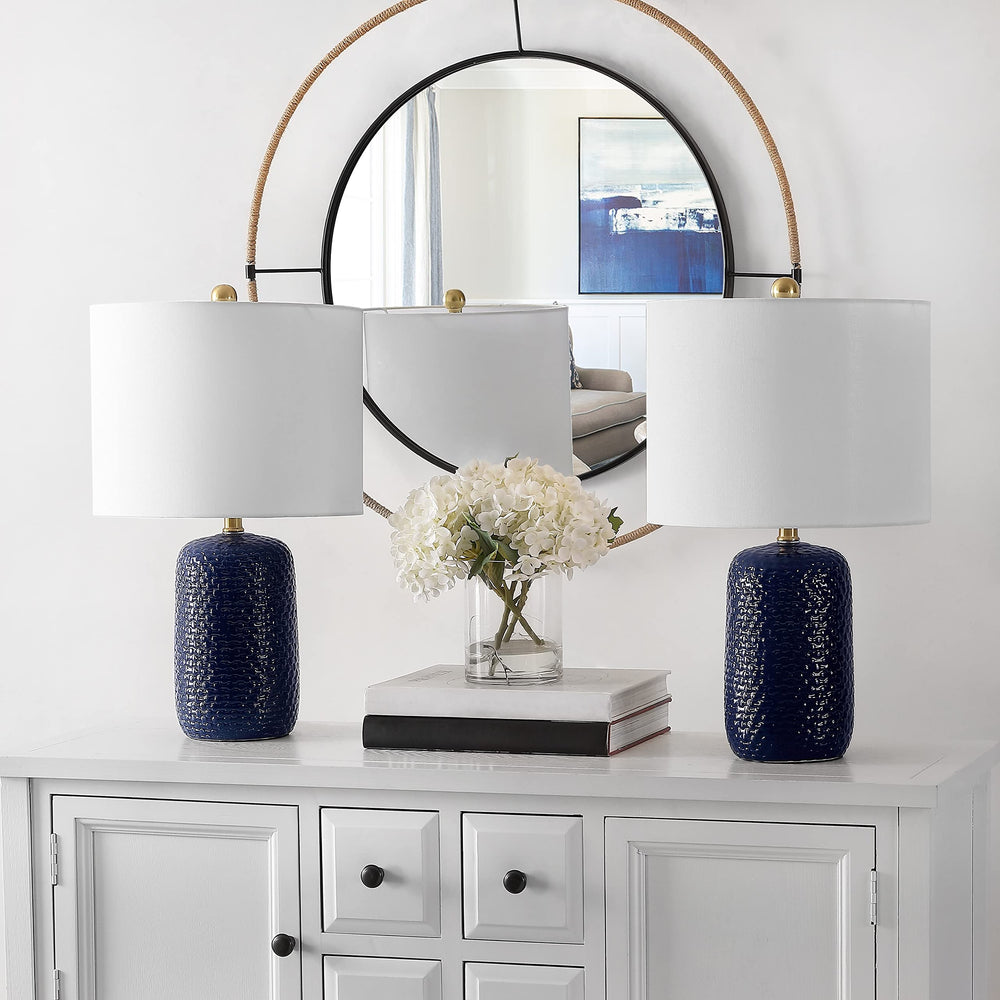 Lighting 22-inch eramic Led Table Lamp (Set of 2) 13" W X L 22" H Blue Modern - Diamond Home USA