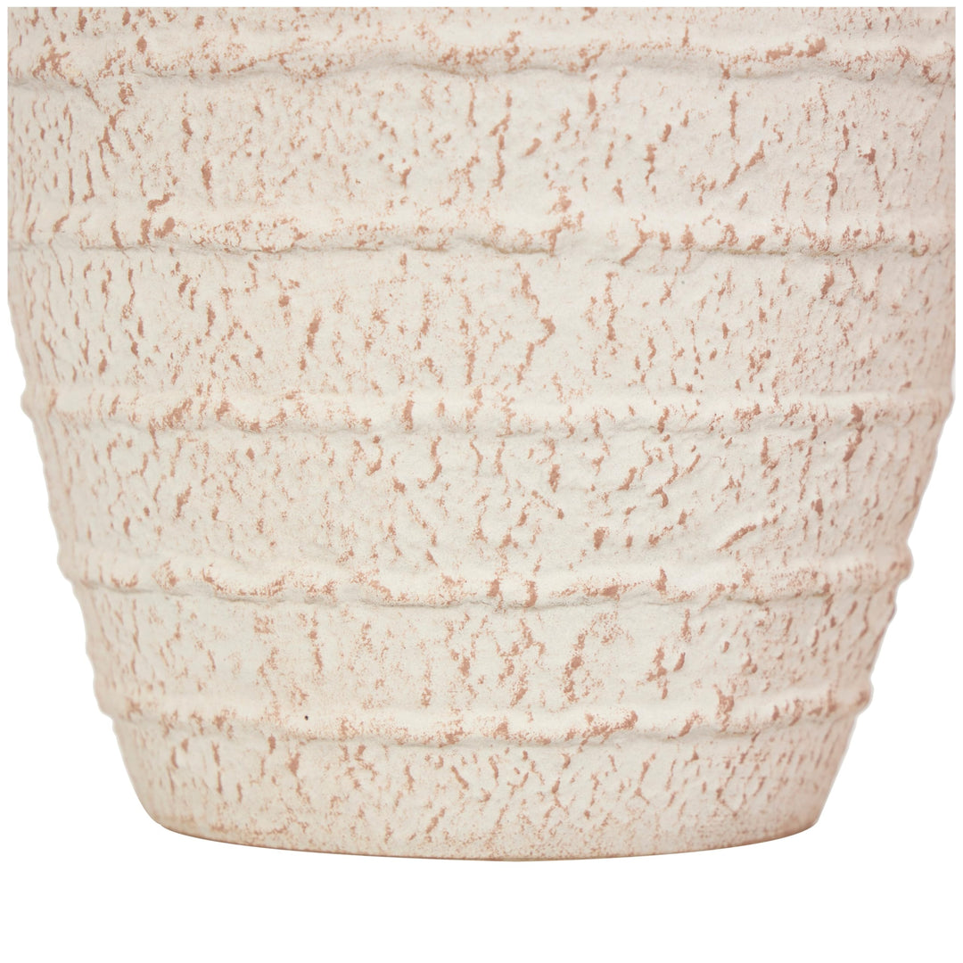 Cream Ceramic Textured Vase with Handles and Terracotta Accents (Set of 2) - Diamond Home USA