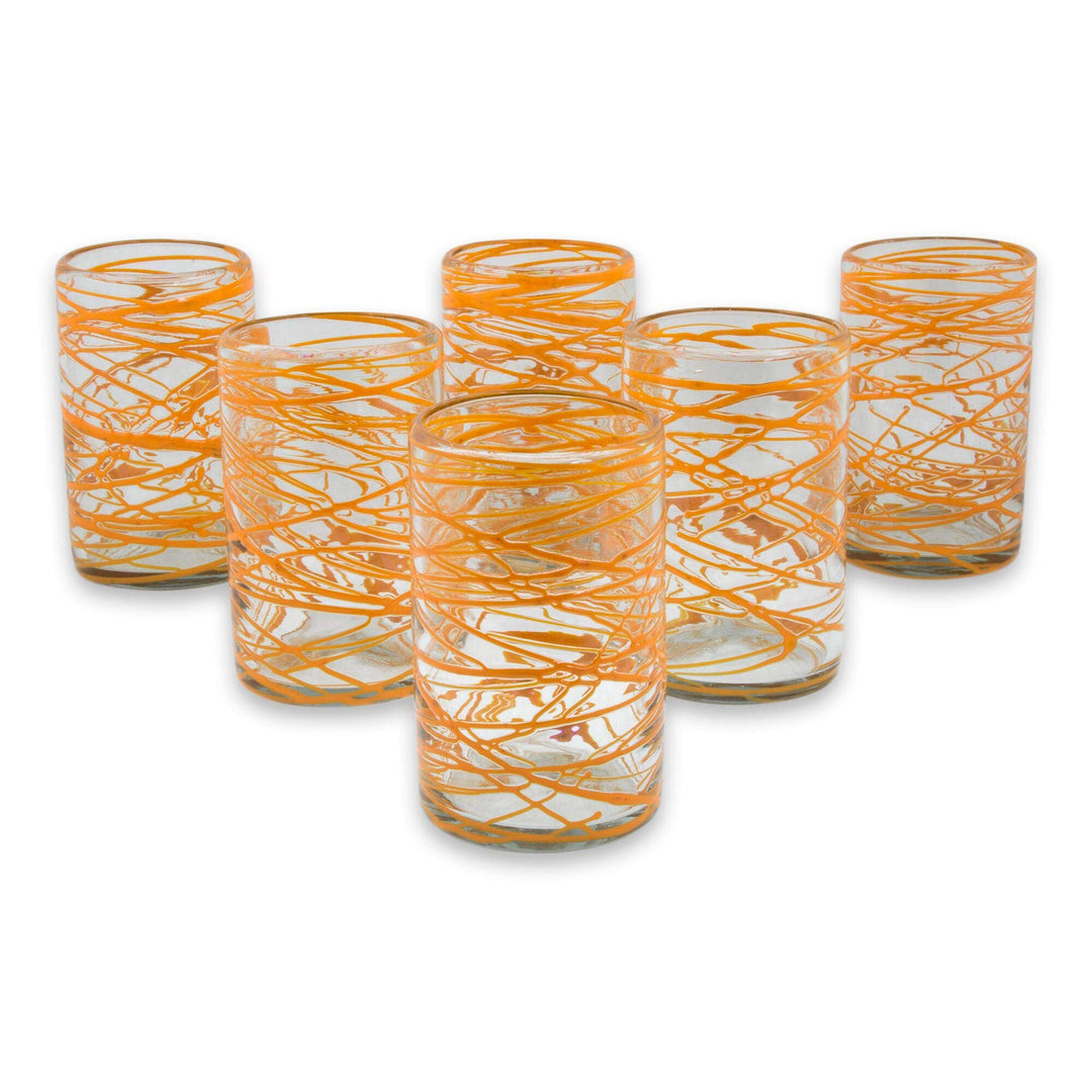 Handmade Set Of 6 Blown Glass 'Tangerine Swirl' Water Glasses (Mexico) Clear - Diamond Home USA