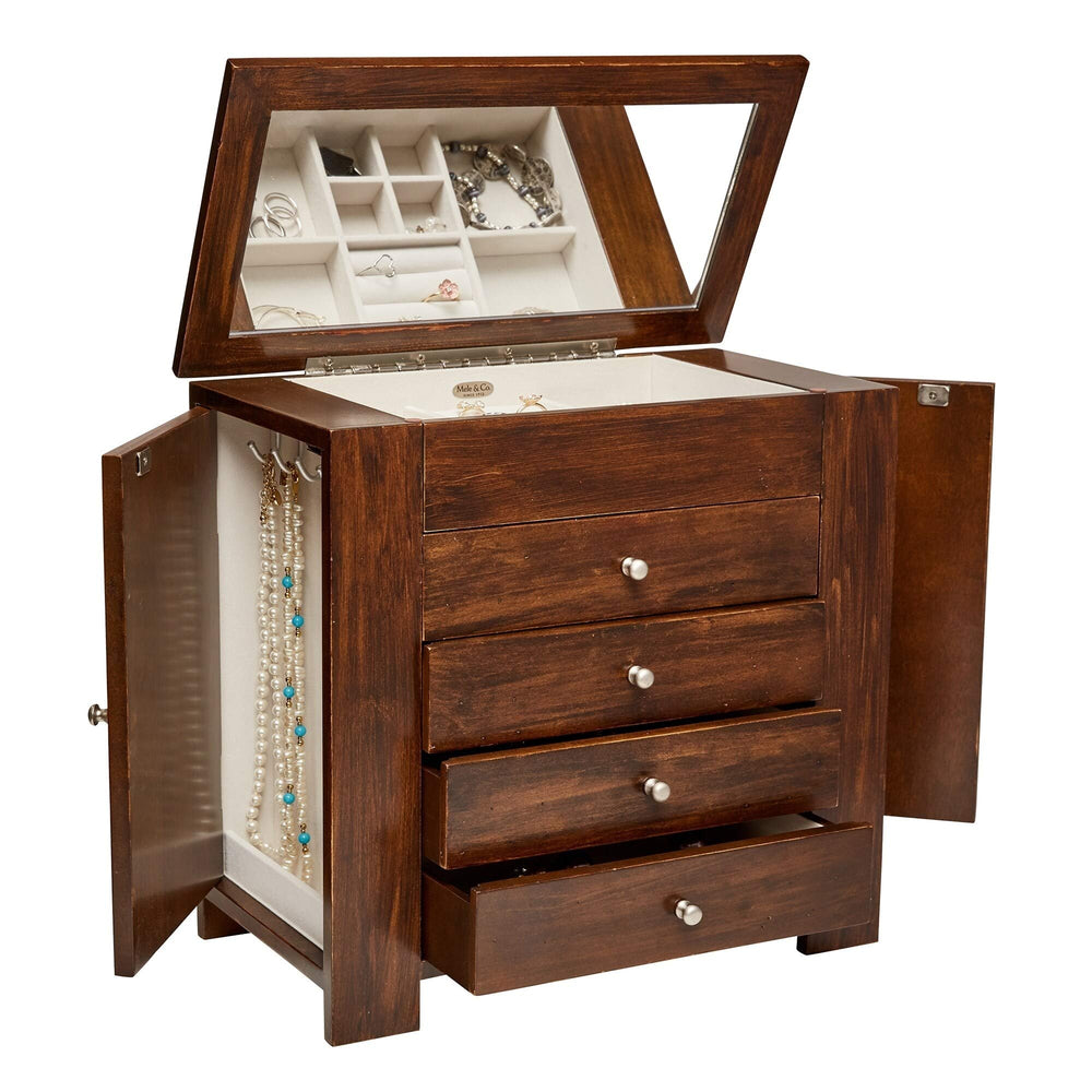 Wooden Jewelry Box in Rustic Walnut Finish Women's MDF - Diamond Home USA