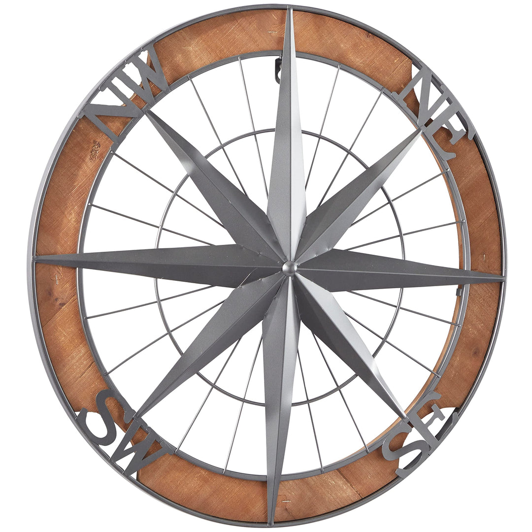 Grey Metal Nautical Compass Wall Coastal - Diamond Home USA