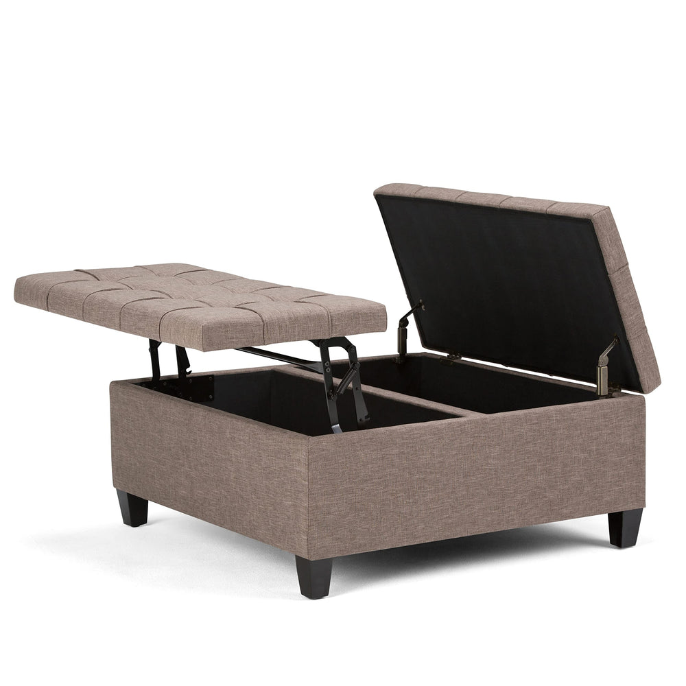 SIMPLIHOME Harrison 36 Inch Wide Square Coffee Table Lift Top Storage Ottoman in 36"w x 36"d x 16.5 "h - Fawn Brown