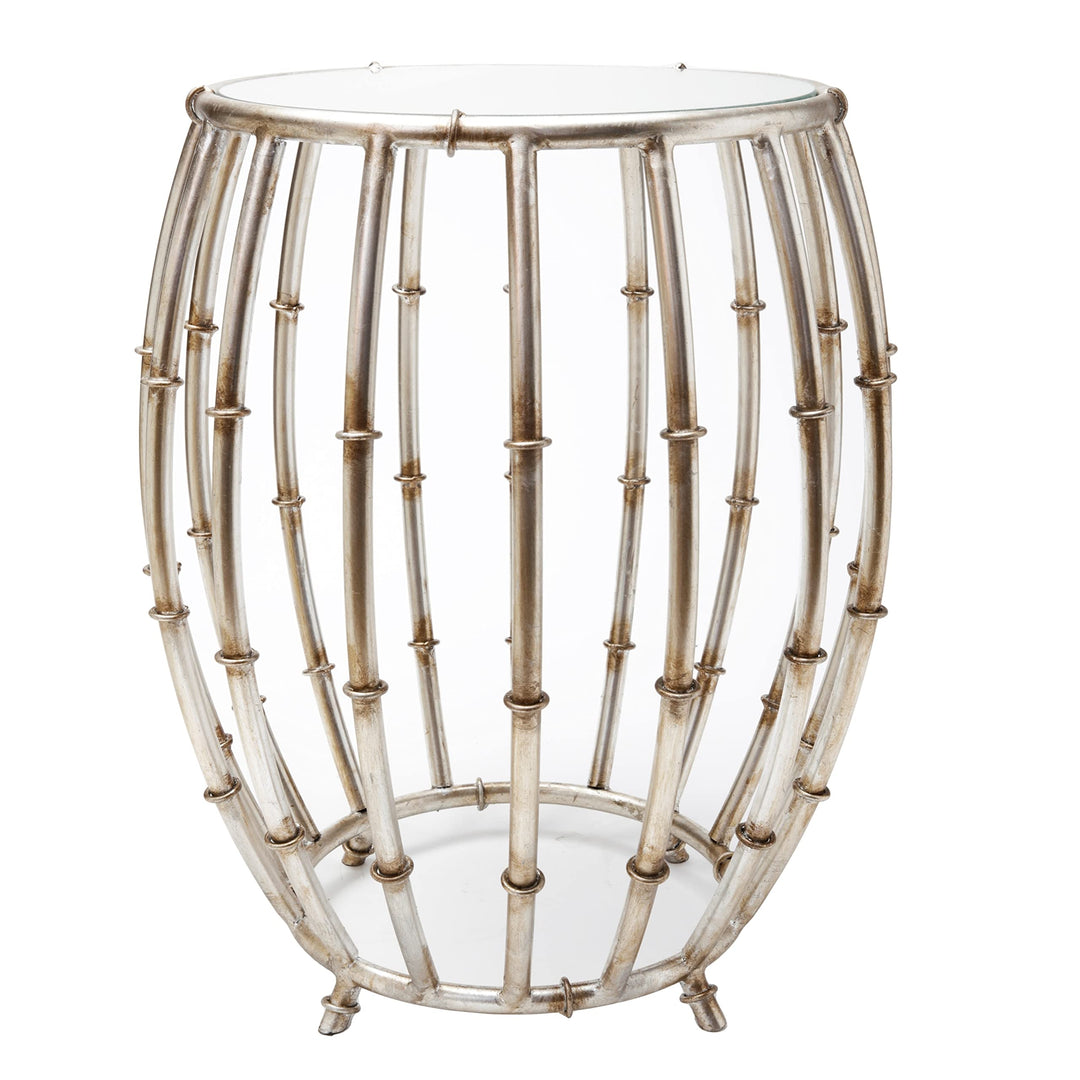 Antique Silver Bamboo Drum Table 26x19x20 Modern Contemporary Glass Handmade - Diamond Home USA