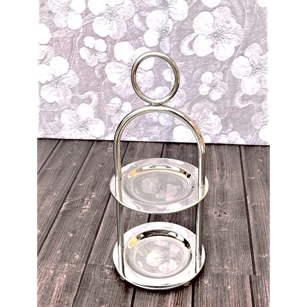 Silver Round 2 Tier Cake nd 7.5" Dia 13.5" H 7.75x7.75x13.5 Solid Classic - Diamond Home USA