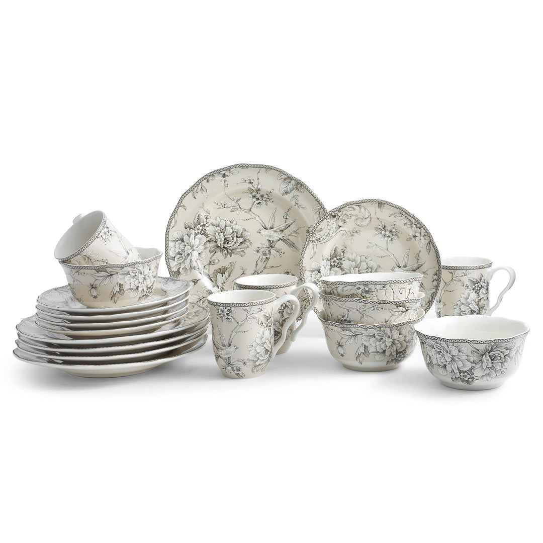 Adelaide 16-Piece Traditional Antique White Porcelain Dinnerware Set (Service - Diamond Home USA