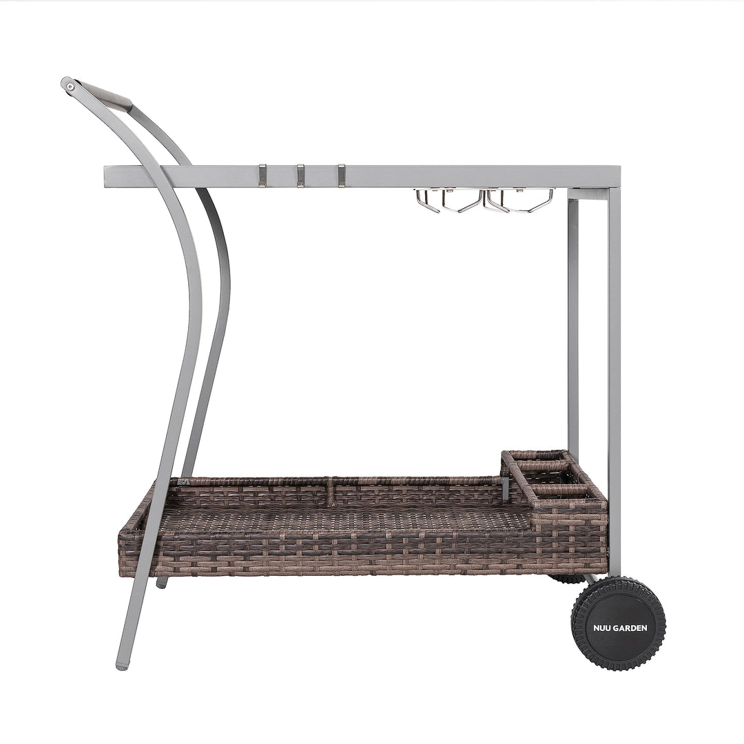 Outdoor 2-Tier Wicker Bar Cart On Wheels with Tempered Glass Board Grey - Diamond Home USA