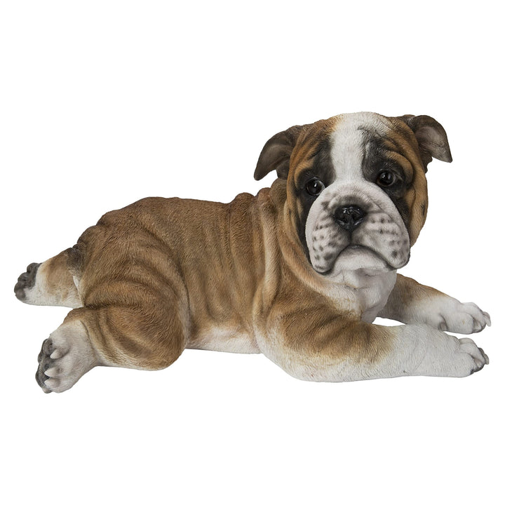 Lying Bulldog Pup Ultra Realistic Garden Statue Multi Color Polyresin