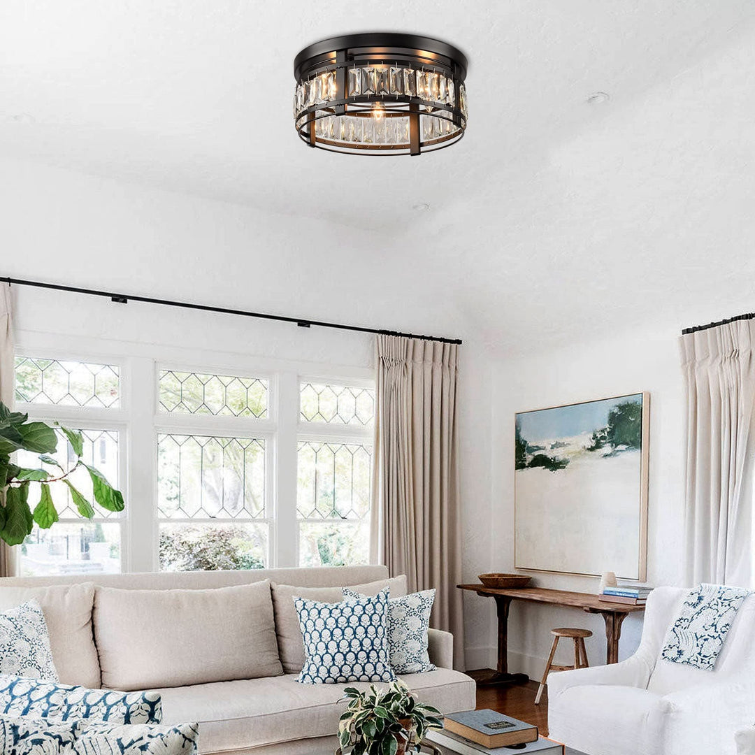 Modern 14-inch Matte Black 3-light Crystal Flush Mount Chandelier Diameter:16 in - Diamond Home USA