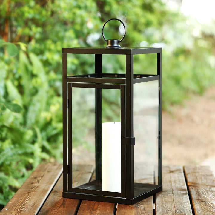 Lighting Outdoor Lantern 9" W X D 20" H Black Modern Contemporary Glass Metal - Diamond Home USA
