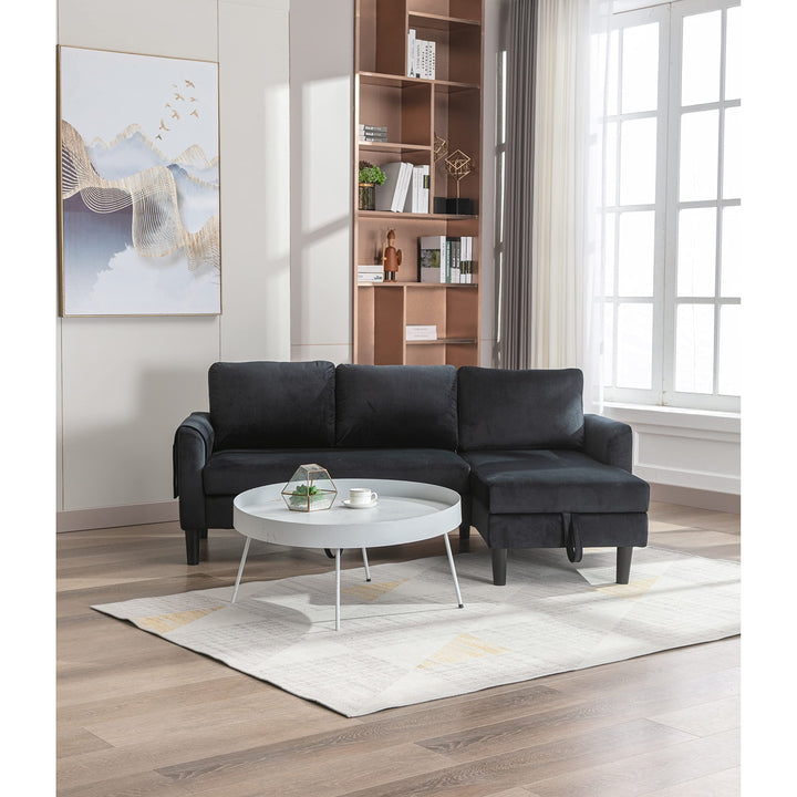 Black Reversible Sectional Sleeper Sofa with Storage and 3 Throw Pillows - Diamond Home USA