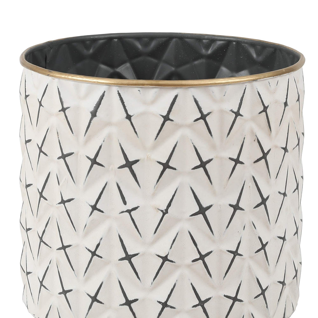3 Piece Standing Metal Round Planters Black White Modern Contemporary - Diamond Home USA