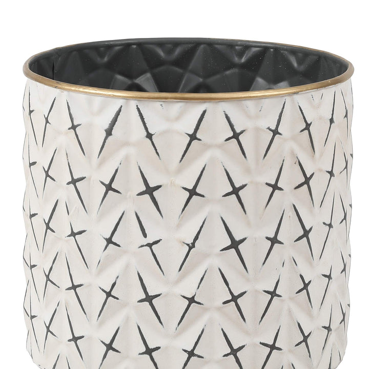 3 Piece Standing Metal Round Planters Black White Modern Contemporary - Diamond Home USA