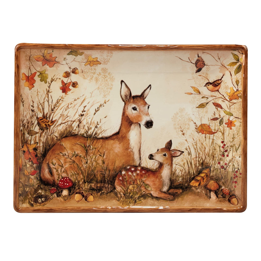 Pine Forest Rectangular Platter Beige Brown Multi Color Floral Country Farmhouse
