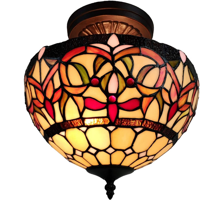 Amora Tiffany Style Hanging Pendant Lamp Semi Flush Ceiling Fixture Shade 12"