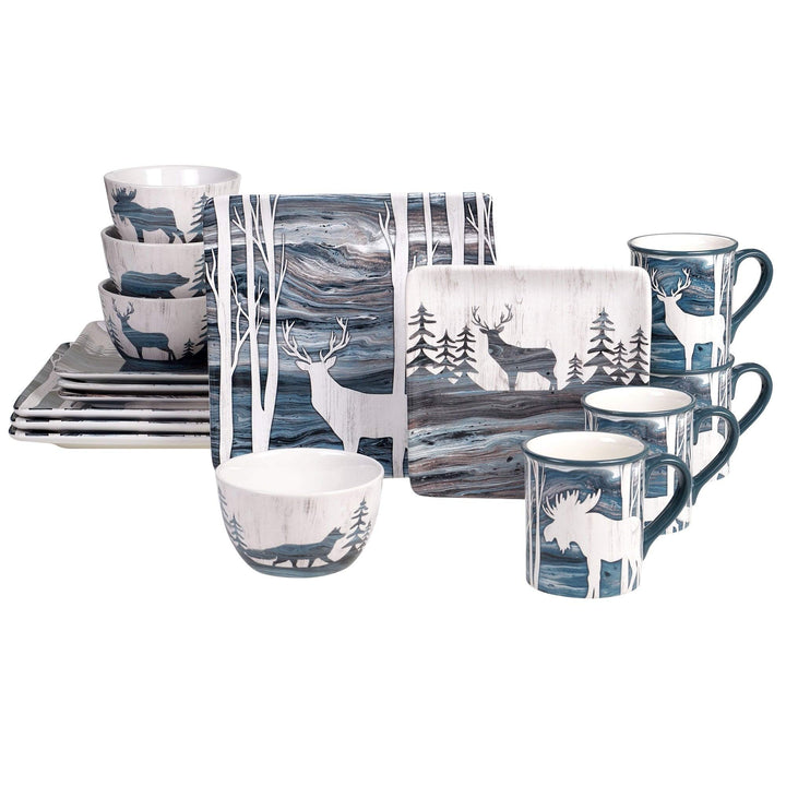 Lodge 16-piece Dinnerware Set (Service For 4) Blue Grey Multi Color Animal