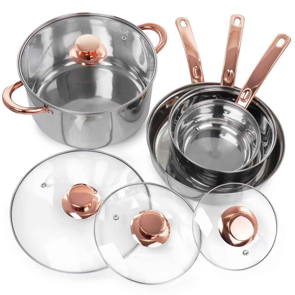 8pc Stainless Steel Cookware Set in Rose Gold 8 Piece - Diamond Home USA