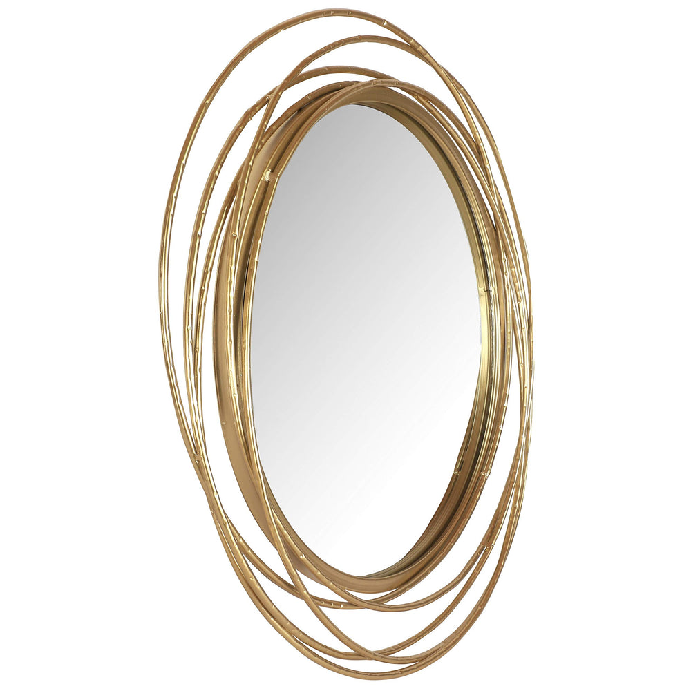 27.5" Dia Gold Round Wall Mirror Modern Metal Circle Wire Rings Accent - Diamond Home USA