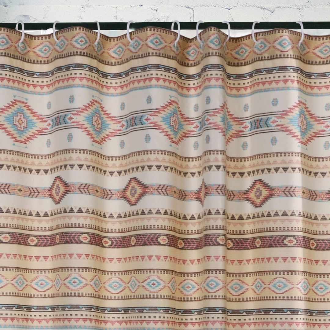 Tan Shower Curtain Red Chevron Geometric Striped Bohemian Eclectic Polyester - Diamond Home USA