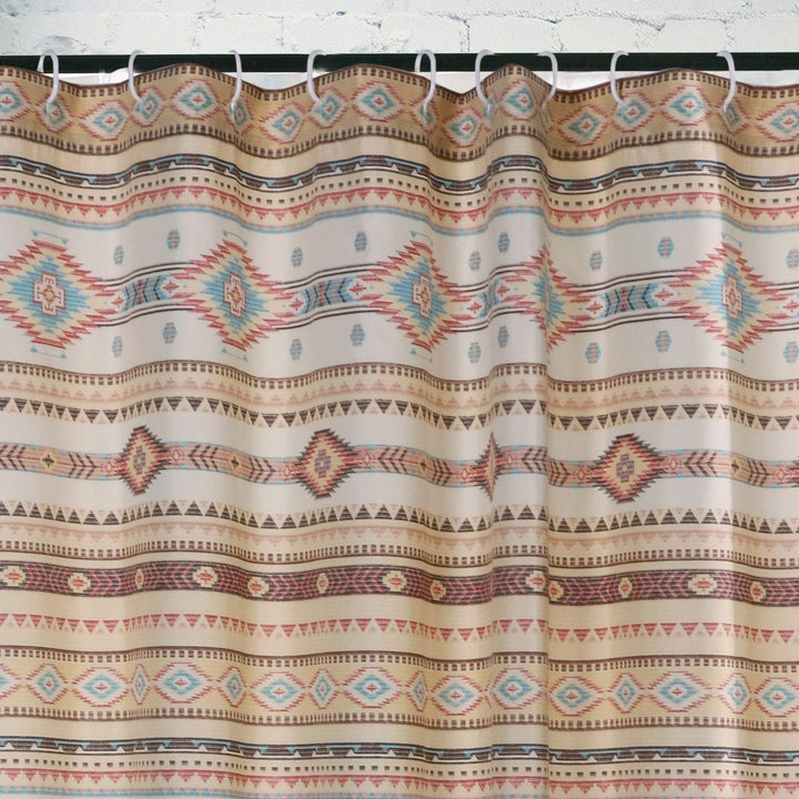 Tan Shower Curtain Red Chevron Geometric Striped Bohemian Eclectic Polyester - Diamond Home USA