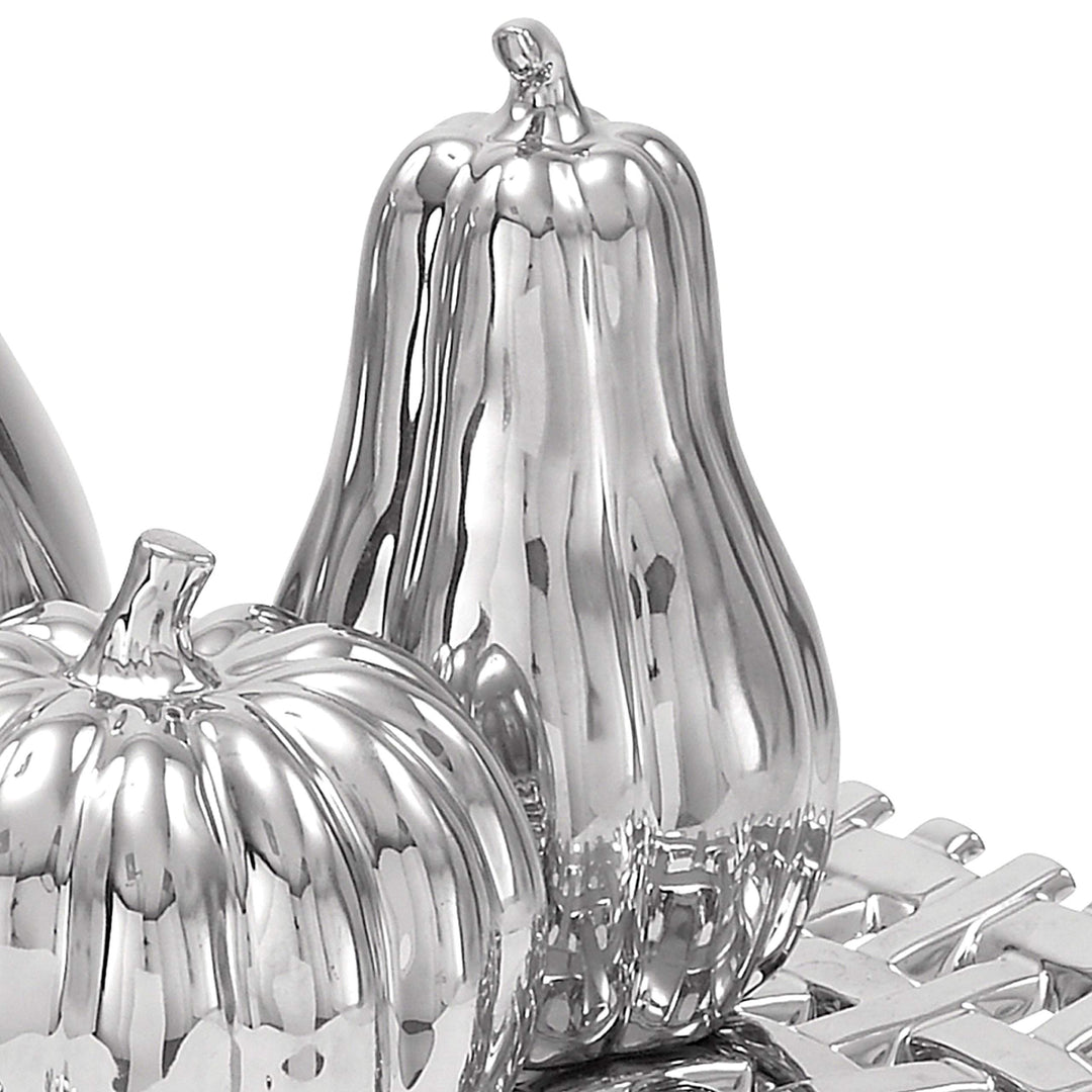 Ceramic Plate with Decorative Fruit Center Piece and Table Decor Silver - Diamond Home USA