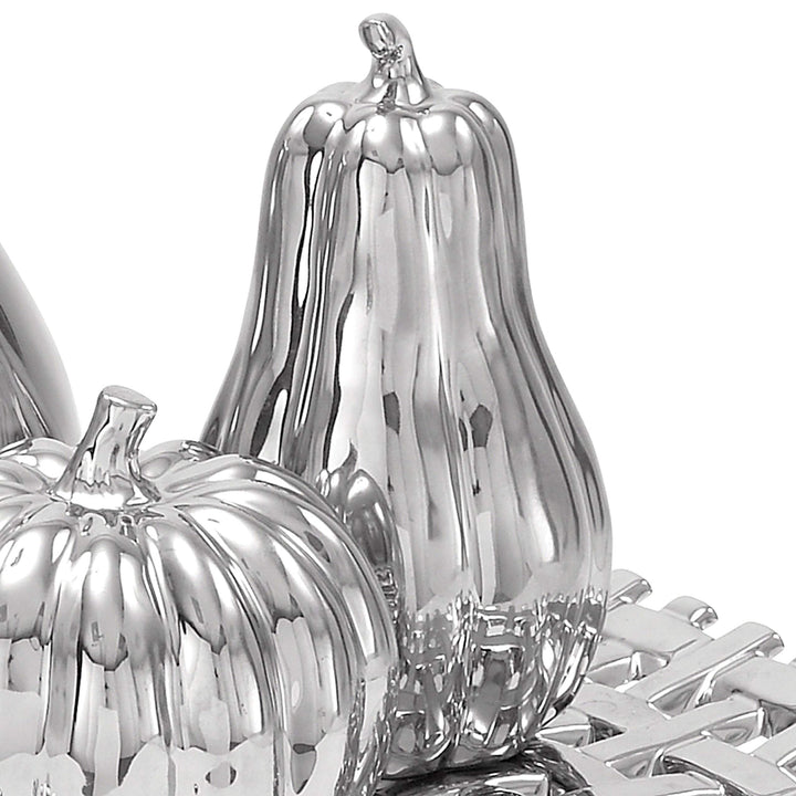 Ceramic Plate with Decorative Fruit Center Piece and Table Decor Silver - Diamond Home USA