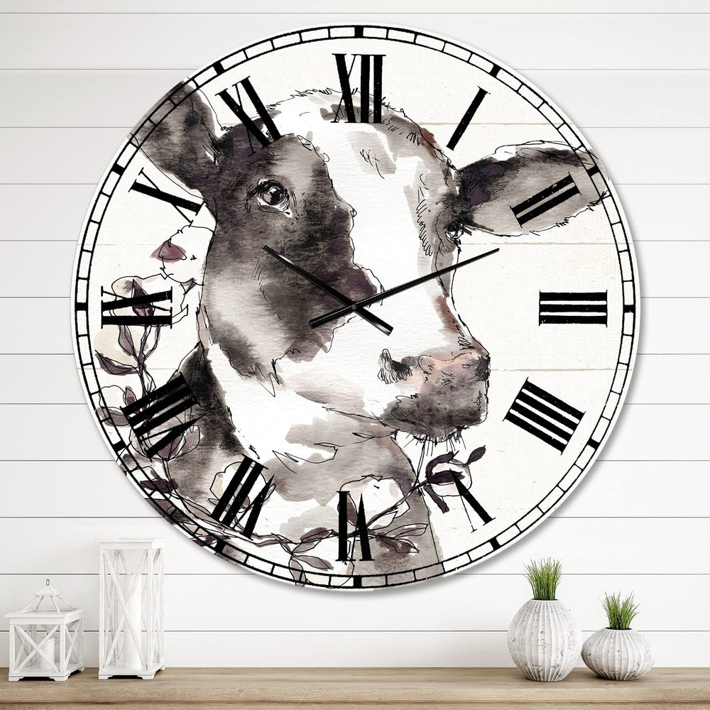 Design Art Designart 'Cow Portrait Country Life' Wildlife Large Wall Clock 23 - Diamond Home USA