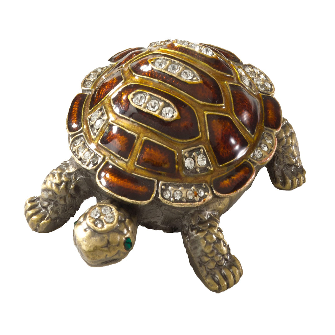 Turtle Design Trinket Box 2"x3" Brown Pewter Storage
