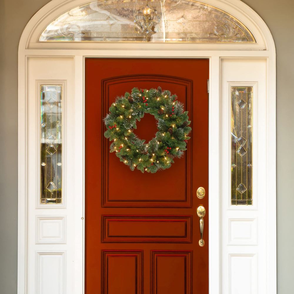 24" Spruce Wreath with Led Lights Green 24 in Led - Diamond Home USA