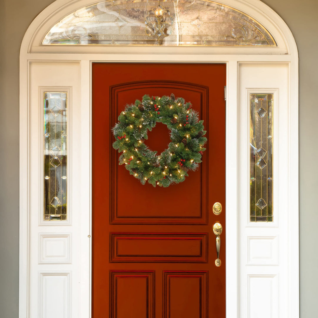 24" Spruce Wreath with Led Lights Green 24 in Led - Diamond Home USA