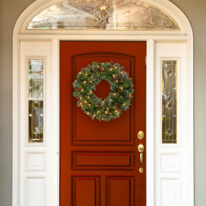 24" Spruce Wreath with Led Lights Green 24 in Led - Diamond Home USA