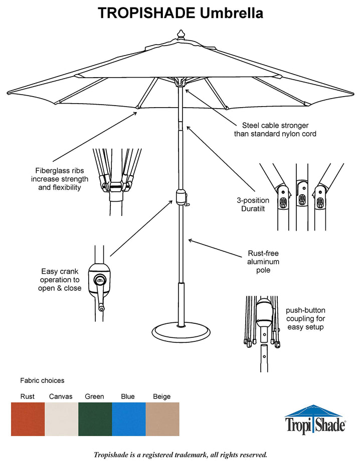 TropiShade 9 ft Patio Umbrella Bronze Aluminum Frame with Royal Blue Polyester - Diamond Home USA