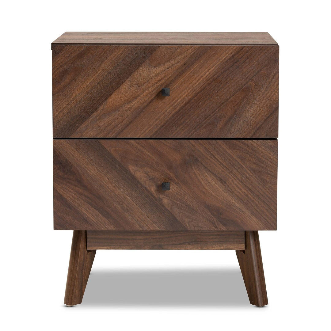 Mid-Century Modern Walnut nished Wood 2-Drawer Nightstand Brown Mid-Century - Diamond Home USA