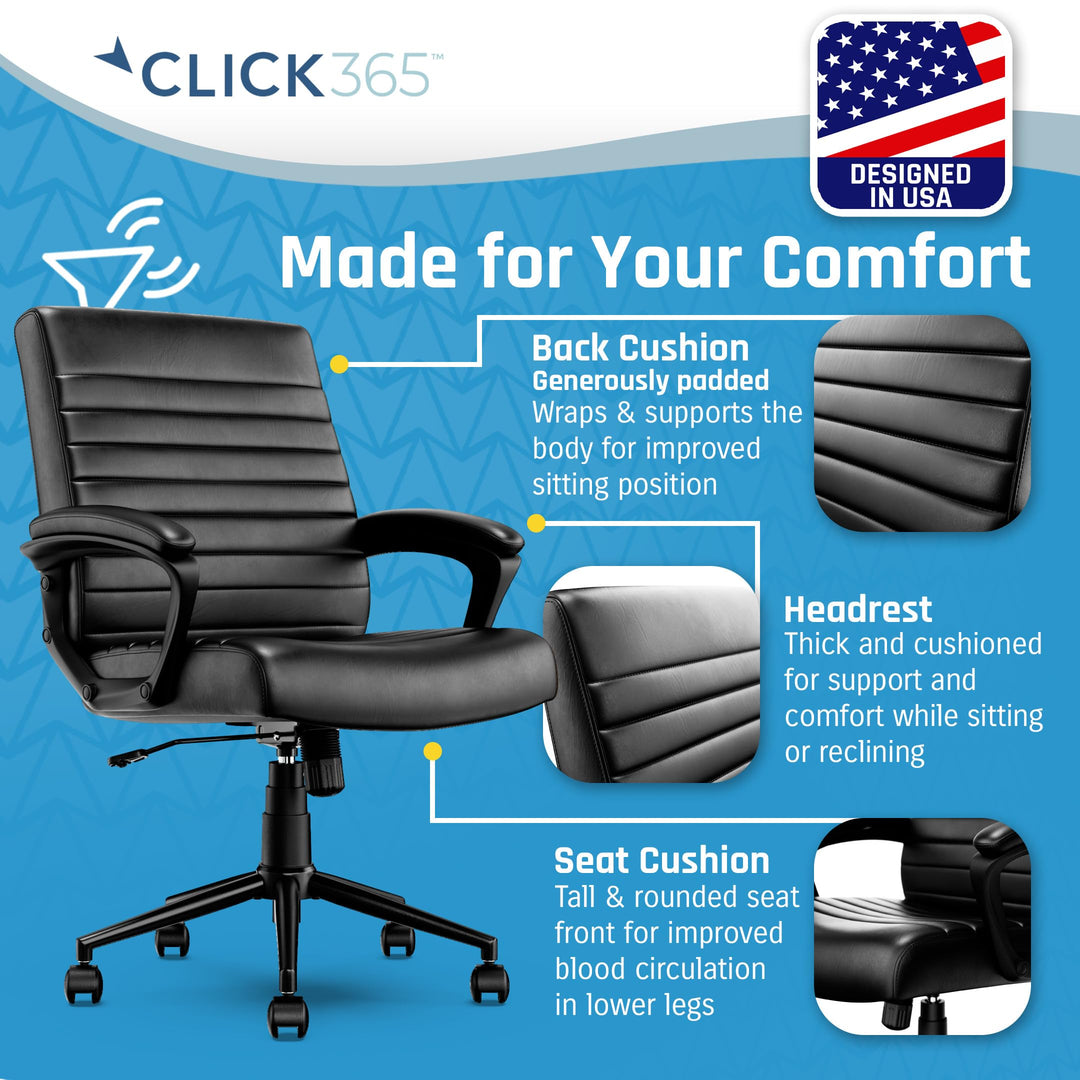 Click365 Transform 3.0 Extra Comfort Ergonomic Mid Back Channel Stitching Desk Chair, with Padded armrests, Adjustable-Height