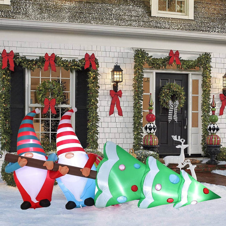 8' Outdoor Led Inflatable Holiday Christmas Yard Decoration-gnome Elves with