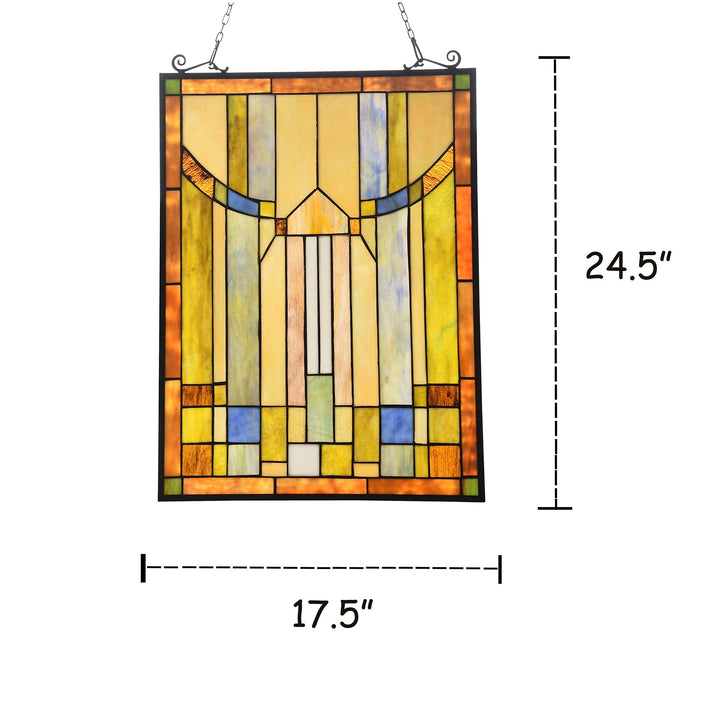 Mission-Style Window Panel Suncatcher Multi Color Casual Rectangular Arts Crafts - Diamond Home USA