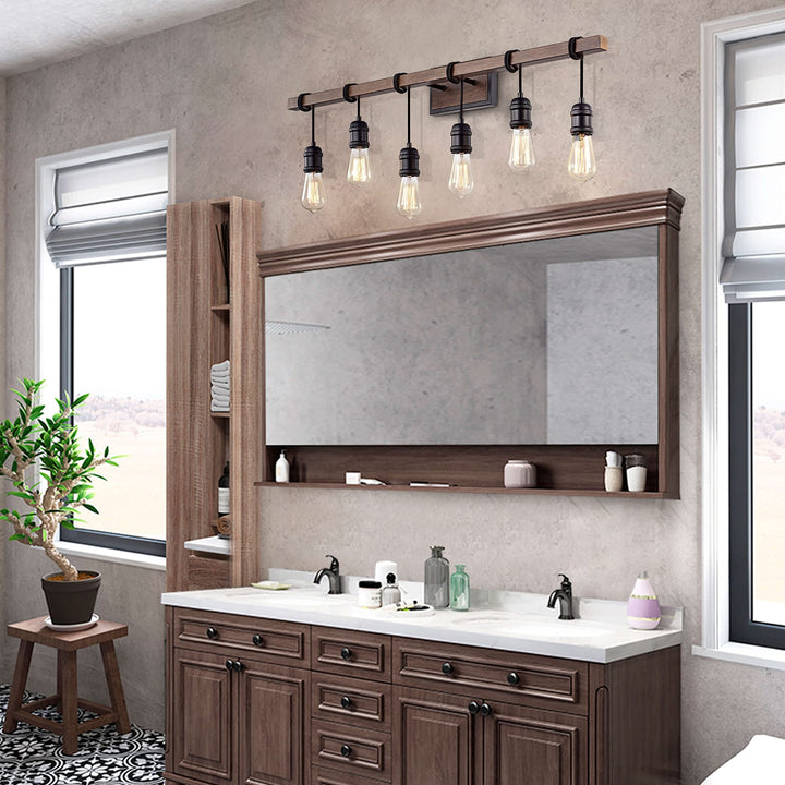 The Lighting Store Betisa 6-Light Antique Black and Faux Wood Grain Finish - Diamond Home USA