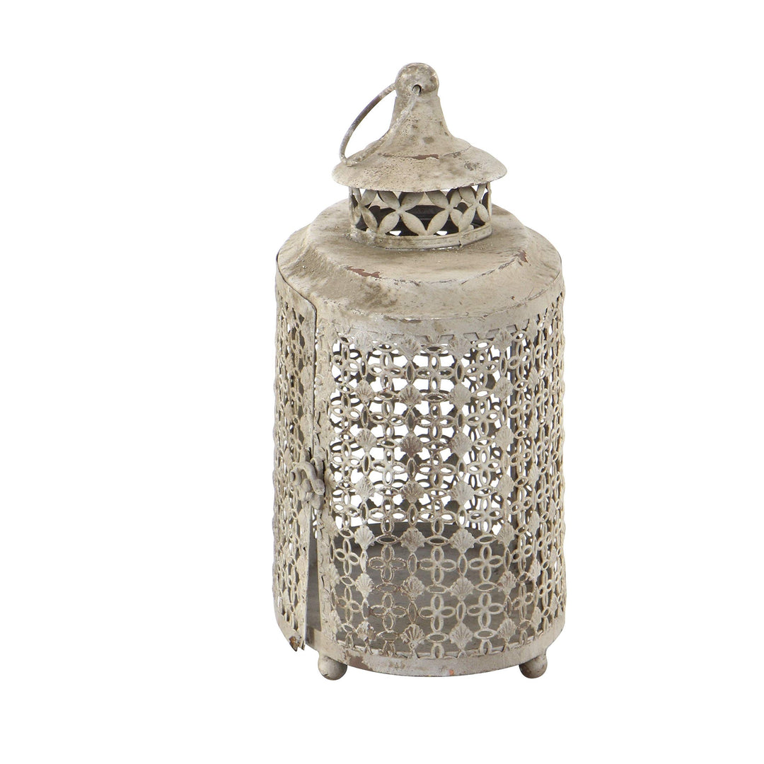 Distressed Lattice Oval Candle Lanterns (Set of 2) Tan Iron Metal - Diamond Home USA