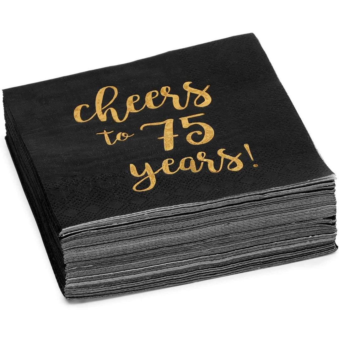75 Birthday Party Cocktail Napkins Cheers To Years (5 X 5 In 50 Pack) Black - Diamond Home USA